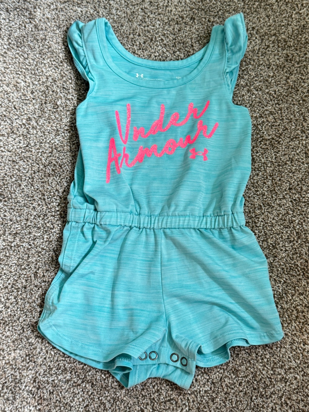 Under Armour Teal Girls' Athletic Shorts with Pink Logo Script